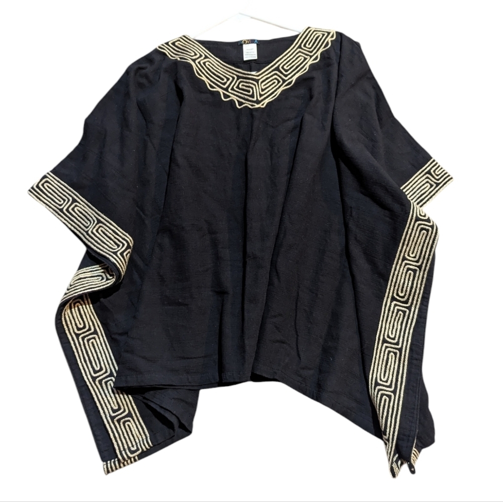 Novica Cotton Poncho Shrug Black OS Classic